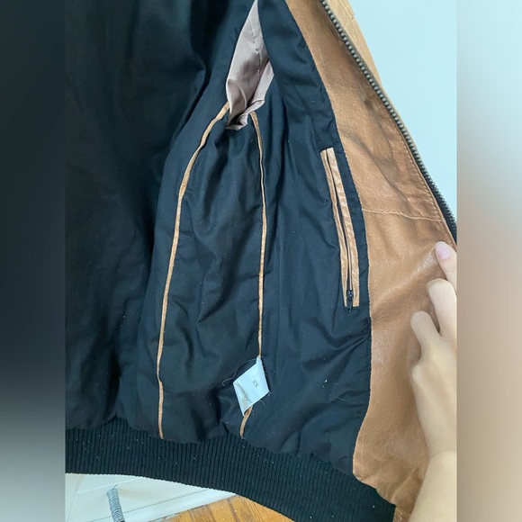 John Devin Mens brown full zip leather jacket coat size xs - Picture 6 of 7